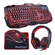 BlueFinger Backlit Gaming Keyboard Mouse Combo LED Gaming Over-Ear Headphone