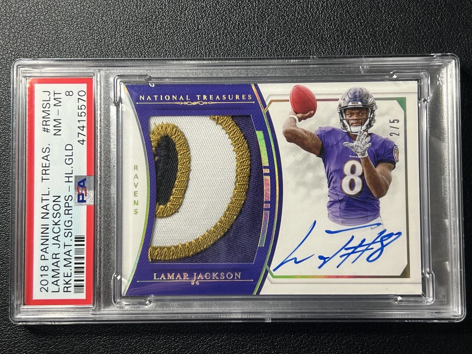 Lamar Jackson Panini National Treasures Rookie Material Signatures Rps #RMSLJ Holo Gold