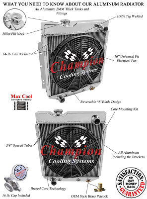 3 Row SubZero Champion Radiator W/ 16'' Fan for 1960 - 1965 Ford Falcon V8 Swap