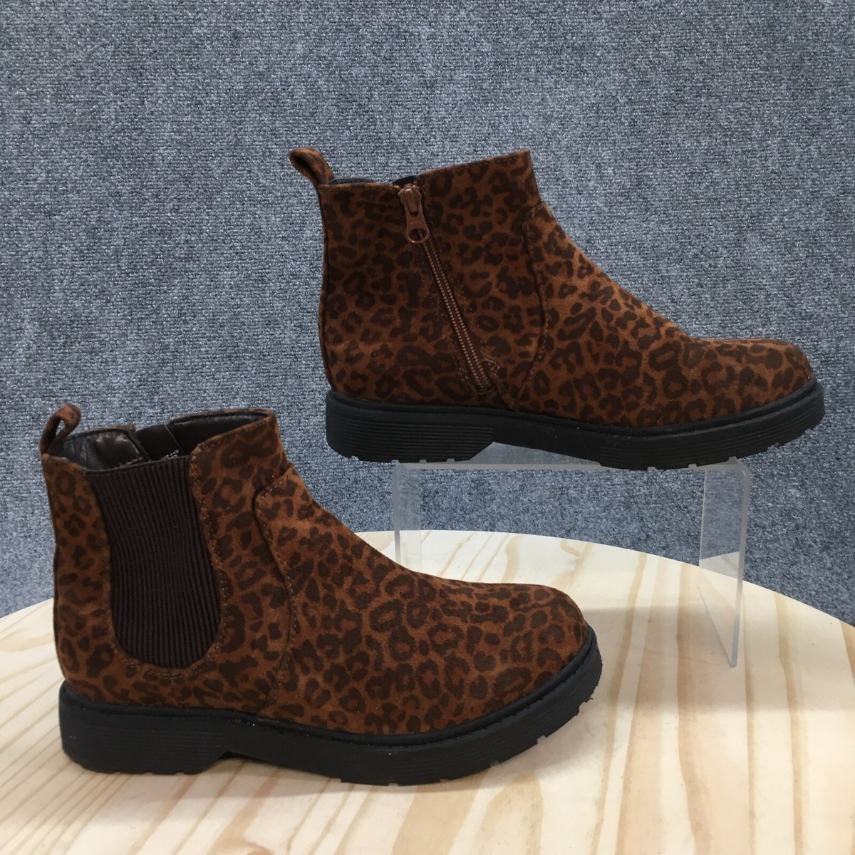 Cat And Jack Boots Youth Girls Animal Print Zip Chelsea Ankle Bootie Brown