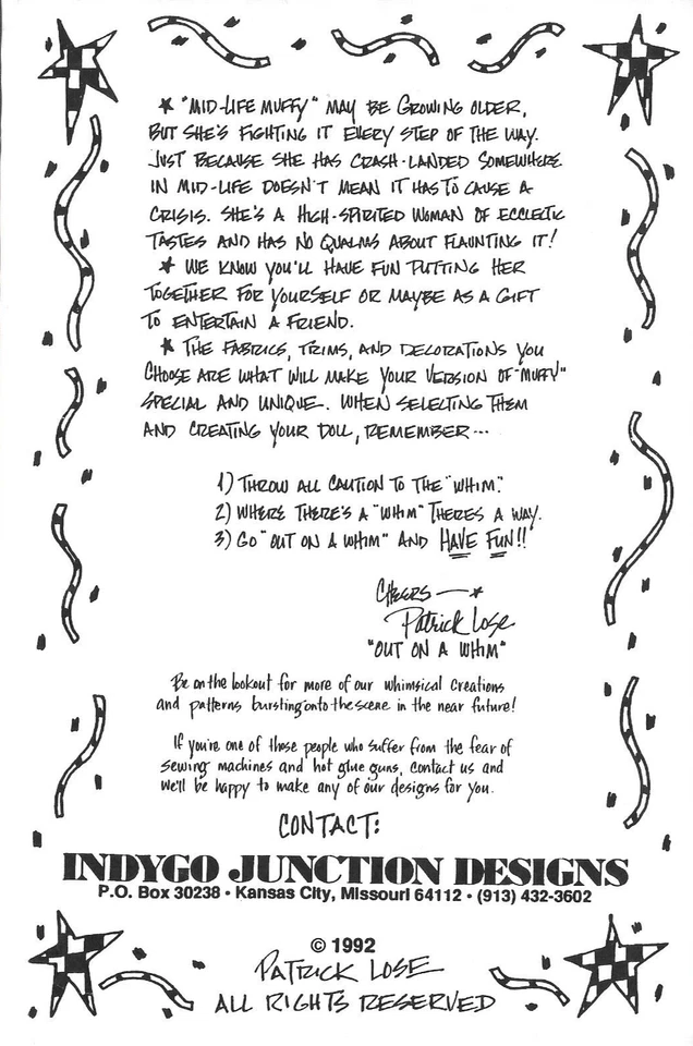 Out On A Whim Mid-Life Muffy 36" Doll & Pedestal Sewing Pattern by Patrick Lose - Image 2 of 2