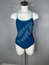 Nike Racerback Tilt Logo One-Piece Training Swimsuit Blue Sz 6