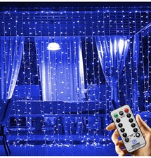 200 LED Curtain String Lights Blue With 8 Modes USB Connection
