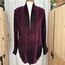 Lynn Yarrington Vermont Fiber Artist Hand-Woven Chenille Jacket Cardigan Long L?
