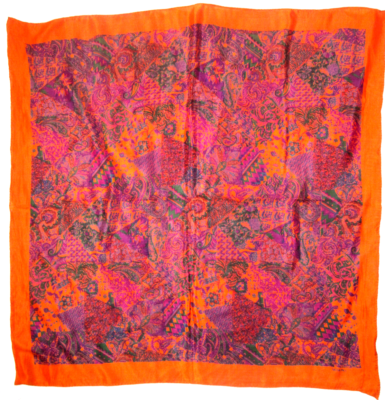 Grand Foulard 100% Soie 110x110 Cm Vintage, Marron, Parfait état, Fait En Italie