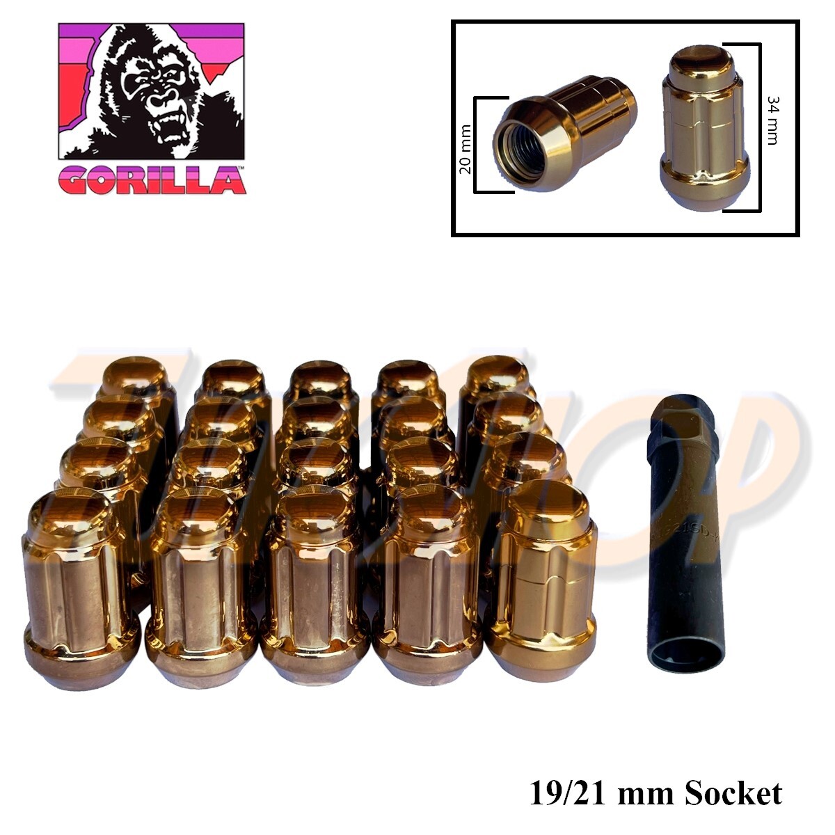 Toyota 12 Mm X 1.5 Size Car & Truck Wheel Lug Nuts Set Of 16 Gorilla Spline Drive Tuner Lug Nuts - 12x1.5 Thread, Black, Closed-End - For A Sleek, Secure Wheel