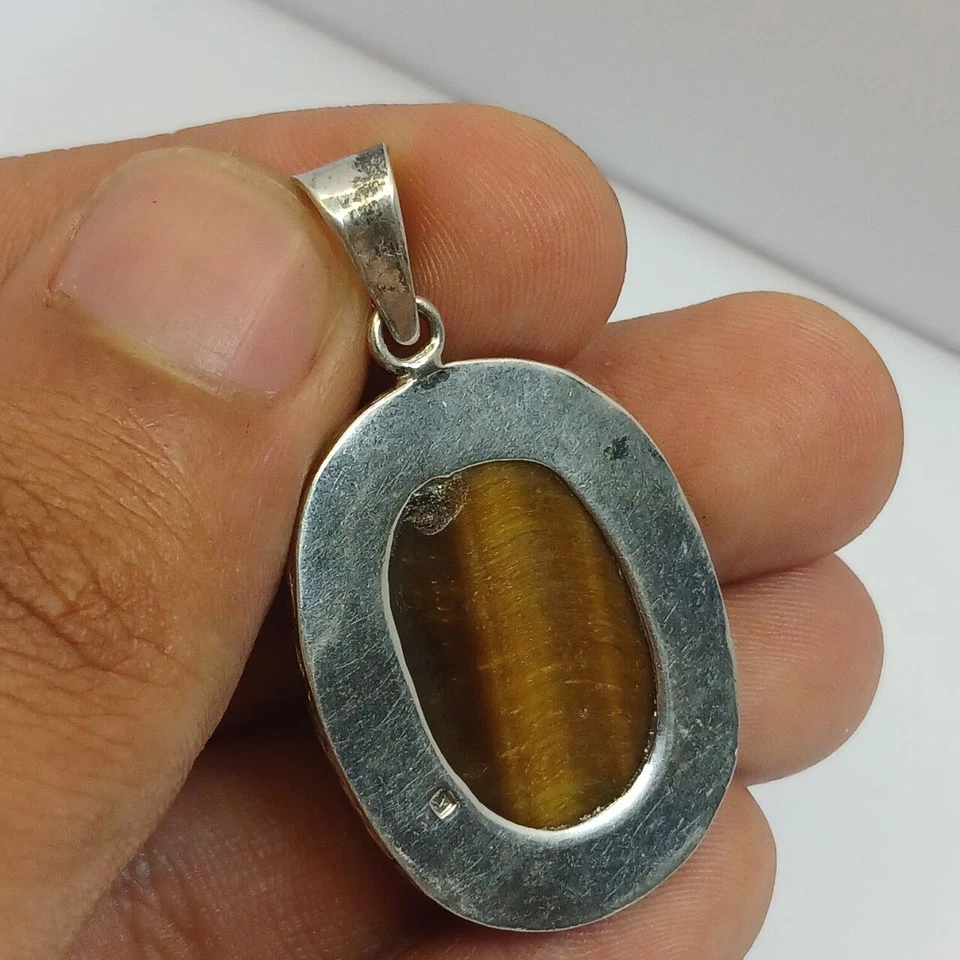 Collar Vintage 800 Plata Hecho a Mano con Ojo de Tigre - Joyería Étnica Foto 3 de 4