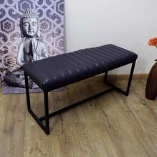 Image of Stool Bench Home Office Grey & Black Genuine Leather & Iron Frame