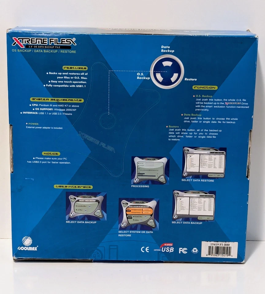 CoolMax 3.5" Xtreme Files (F1-B) 80GB Backup External HDD Drive Tested Working - Image 3 of 4