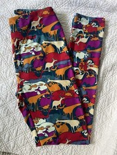 Lularoe Leggings OS Multicolor Animals Kangaroos Pelicans Red Blue Orange 2016
