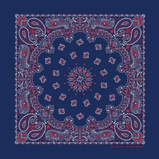 Blue Red & White Paisley 22x22 Bandanna Single Side Print