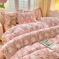 Velvet Duvet Cover Set 1 Quilt Cover 2 Pillowcase Flower Printed Bedding Set