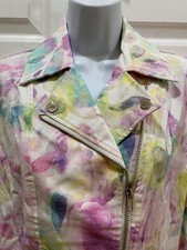 White Watercolor Moto Jacket Size Medium Zip Spring Lilac New Adyson Taylor