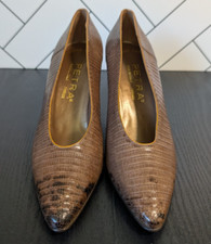 Vintage Shoes Petra Italian Pumps Brown Reptile Pointed Toe High Heels Size 7