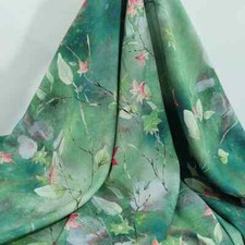 55'' Wide Green Leaf Pattern Viscose Fabric Soft Dress Gown Shawl Material Rayon