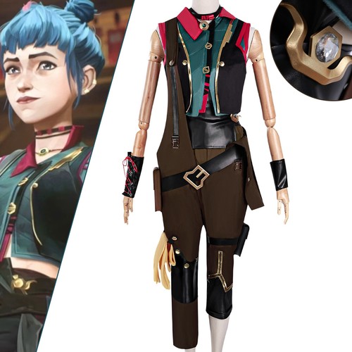 Arcane 2 Cosplay Powder Jinx Junior Costume Young Jinx Outfit Wig Full Set - Picture 4 of 17