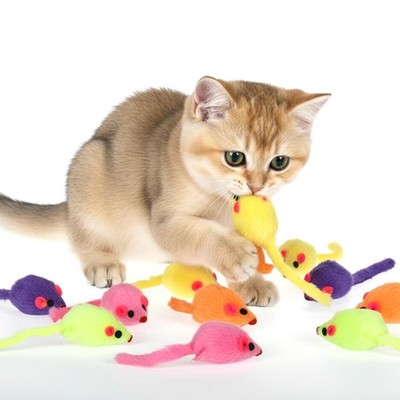 KFHENSOMR 12Pcs Faux Fur Cat Mice Toys Pink, Purple, Green, Orange, Yellow