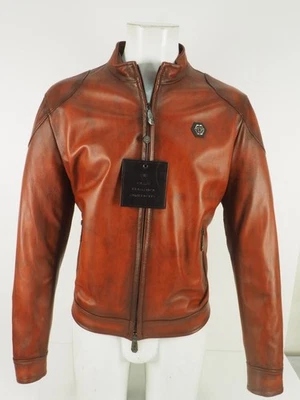 PHILIPP PLEIN HERREN BIKER ECHT LEDER JACKE JACKET NEU ORIGINAL COGNAC BRAUN 52 - Bild 1 von 4
