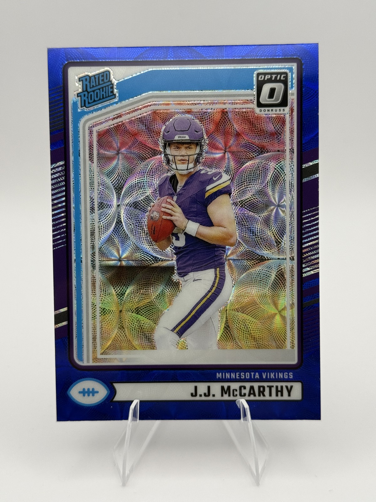 2024 Panini Donruss - Rated Rookie J.J. McCarthy Optic Preview Blue Scope Prizm