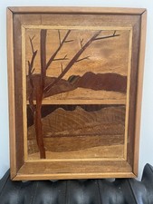 Vintage 40s 50s Wood Veneer Marquetry Picture Lakes Elter Water Langdale Pikes