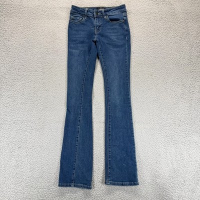 Rise Supply Co Mid Wash Blue Womens Size 0 Low Rise Stretch Denim Flared Jeans