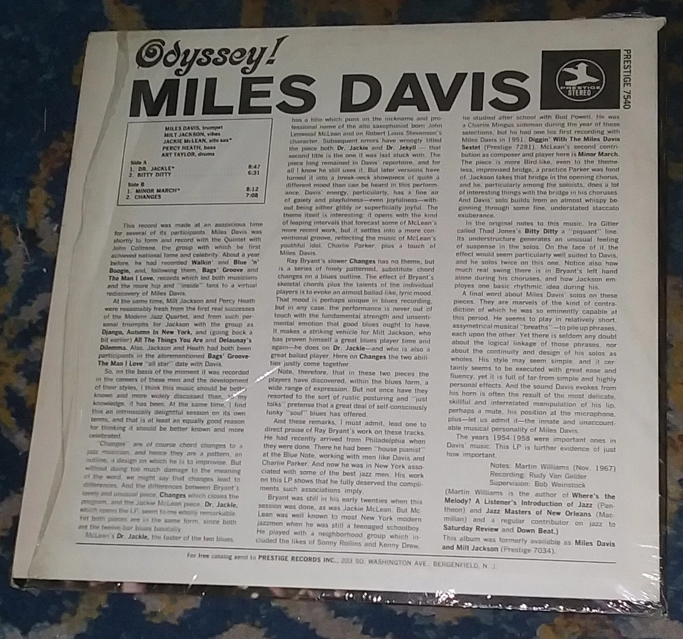 ODYSSEY! / MILES DAVIS 1967 PRESTIGE LP PR 7540 in Original Shrinkwrap - Image 2 of 4