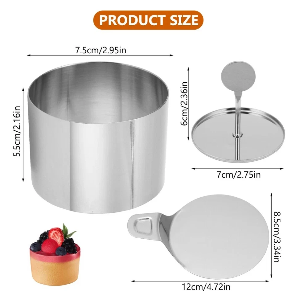 Speisering Dessertring 8 tlg. Set Servierring Ringe Former + Heber Edelstahl - Bild 4 von 4