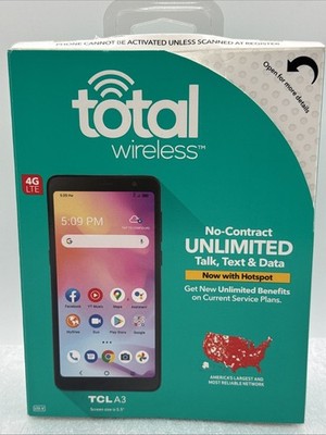 TCL A3 Total Wireless Smartphone 5.5  4G LTE WiFi Android 11.0 Black Touchscreen