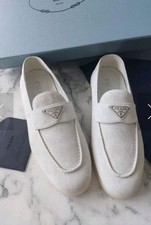  1,190 Prada Triangle Logo Suede Loafers White EU 38 US 8 BNIB