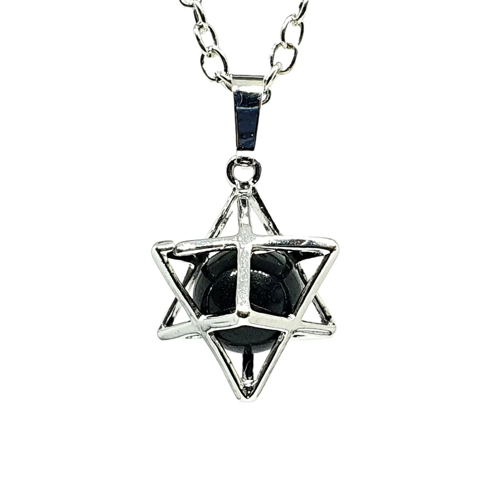 Merkaba Pendant Necklace Obsidian Gemstone Chariot Sacred Geometry Jewellery
