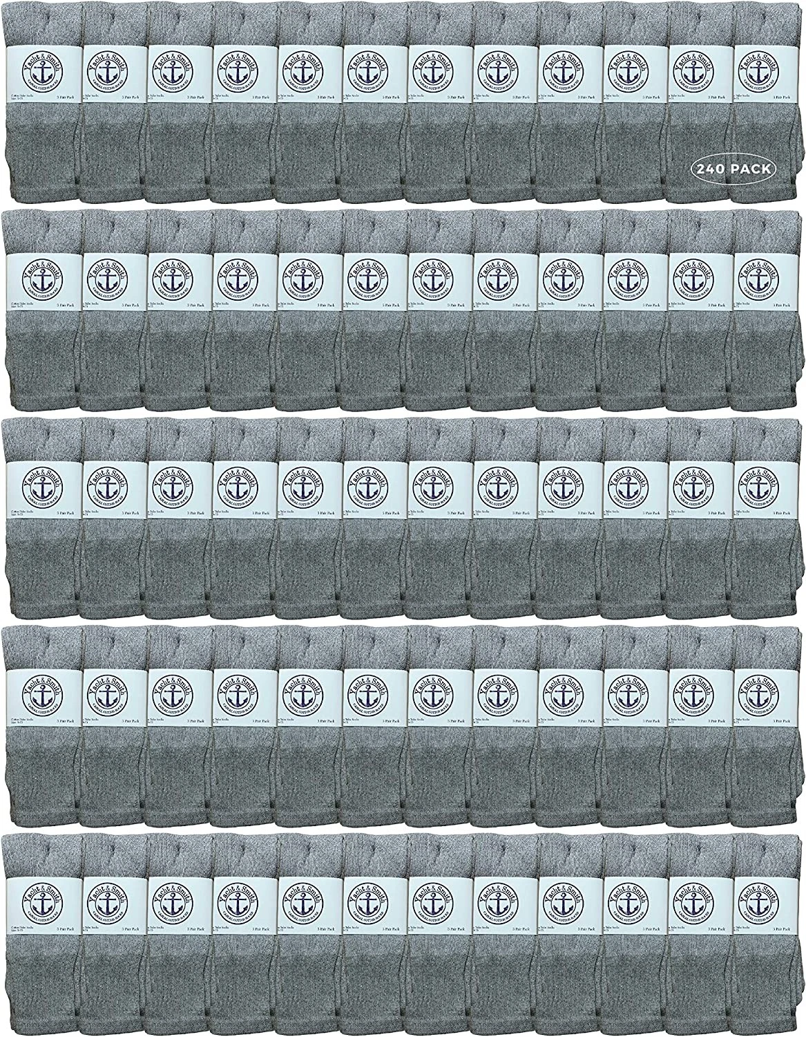 240 Units of Women's Cotton Tube Socks, Referee Style, Size 9-15 Solid Gray