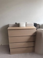 Light Wood Beige 4-Drawer Chest of Drawers, Freestanding Solid Rectangular
