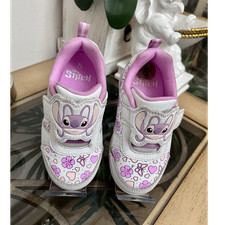 Disney Stitch Hook Loop Athletic Sneakers Kids US 8 EU 25 White/Pink/Purple
