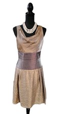 Adrianna Papell Dress 4 Fit & Flare Brown Drape Neck Open Back Wedding Evening S