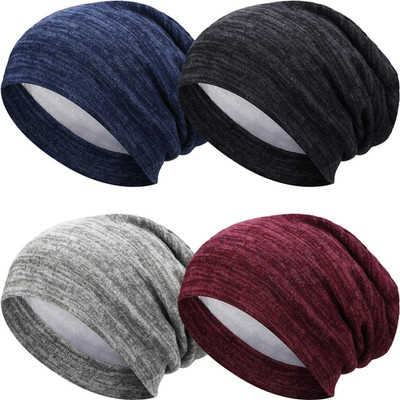 4 Pieces Satin Lined Beanie Cap Satin Sleep Lined Hat Slouchy Beanie Hat Night S
