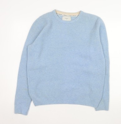 Percival Damen Pullover blau Wolle Waffelmuster Rundhals Größe S