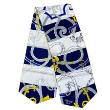 HERMES L'Instruction du Roy Bayadere Silk Scarf Marine White Unused