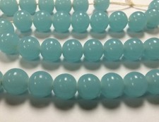 50 VINTAGE JAPAN CHERRY BRAND GLASS CHALCEDONY BLUE 10mm SMOOTH ROUND BEADS 4606