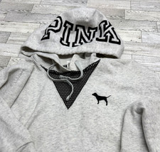 VTG Y2K Victoria s Secret PINK Hoodie Light Gray Black Mesh Small Dog Logo