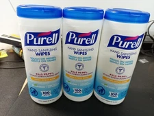 Purell Premoistened Hand Sanitizing Wipes Cloth 3/4" x 7" 100/Canister Pack of 3