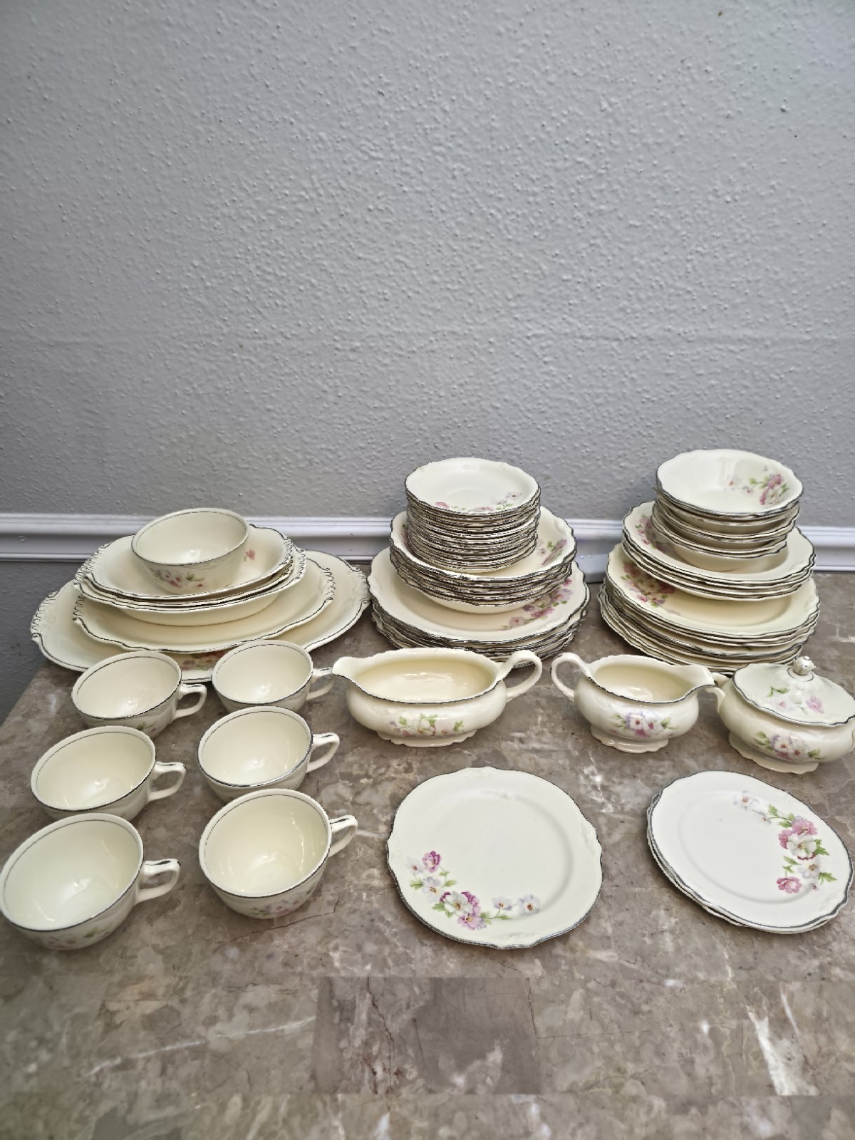 Homer Laughlin Virginia Rose 59 Piece Dinnerware Set – Mixed Condition – Vintage