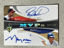 BARRY LARKIN MAURY WILLS 2005 UD SIGNATURE MVP'S DUAL AUTOGRAPH #151/250