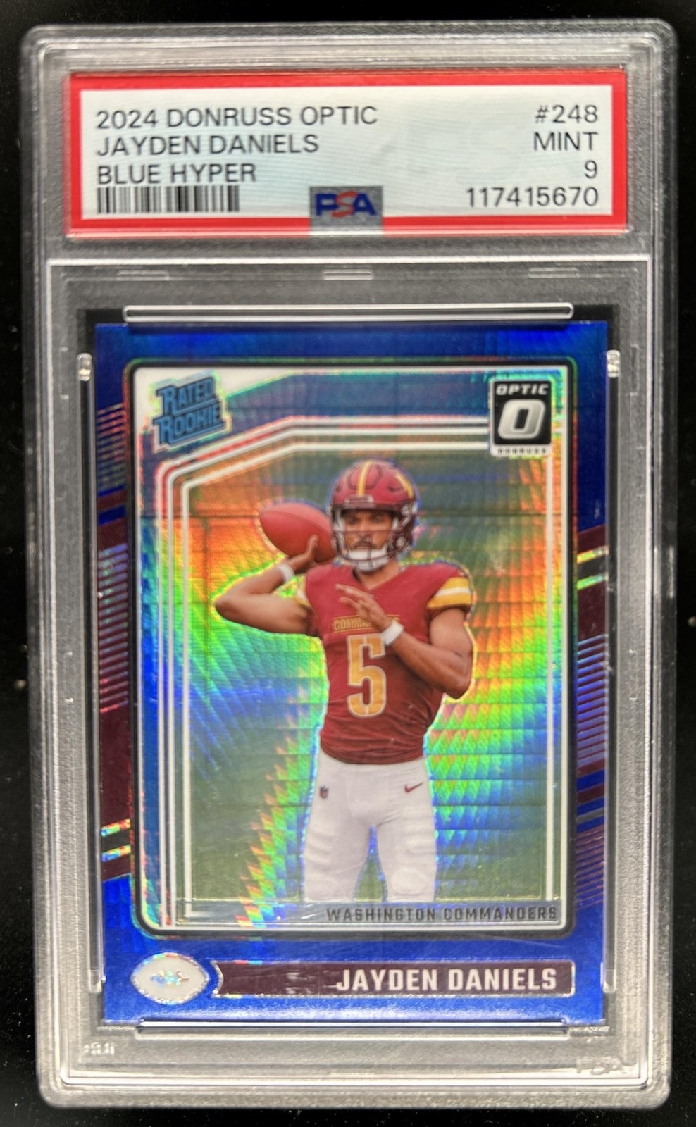 2024 Panini Donruss Optic Jayden Daniels Blue Hyper Rated Rookie #248 PSA 9