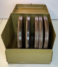 Vintage Harwood 8 mm Movie Reel Case W/ 5 Canister, 2 W/ Reels Gold/Bronze Tone