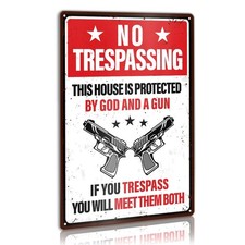 No Trespassing This House Is Protected by God And A Gun Metal Sign for Home F...