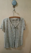 VTG Sostanza Sz S pale mint floral Silk Blouse - short sleeves