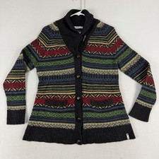 Woolrich Fair Isle Womens Sweater Large Shawl Neck Lambswool Blend Cardigan