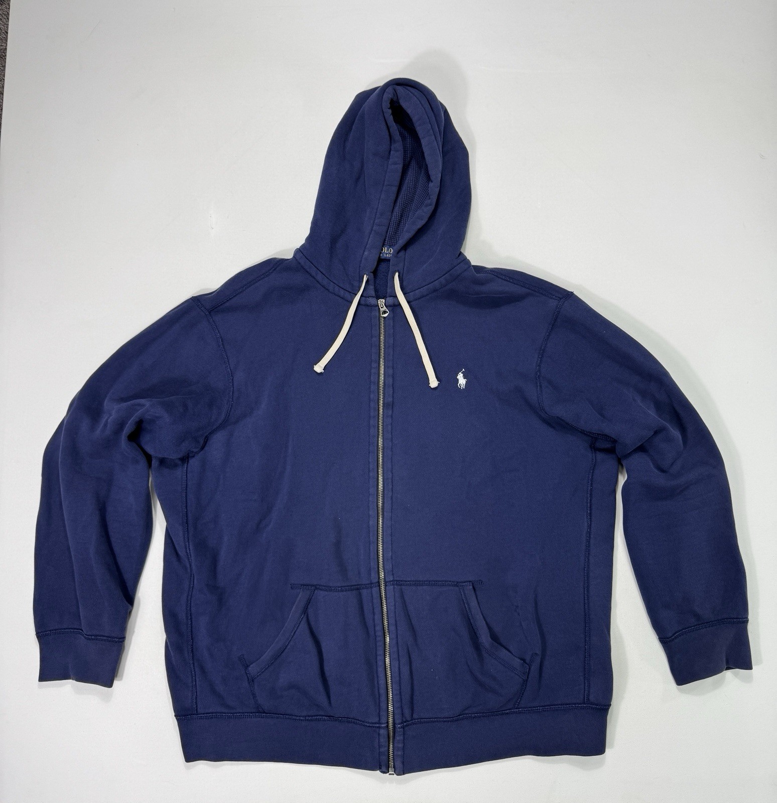 Polo Ralph Lauren blu bianco pony felpa con cappuccio uomo 2XL full zip outdoor strada moderna