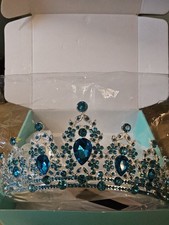 Queen Crown,Rhinestone Bridal/Prom Tiara Ice Sky Blue Silv Crystal Headband