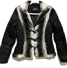 Montana Womens Faux Fur quilted Coat jacket sz S Penny Lane Cowgirl Boho Black